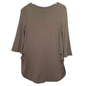 ZOE Cocoa Brown Round Neck Side Grommets Lace Hem Tunic Top Size Small